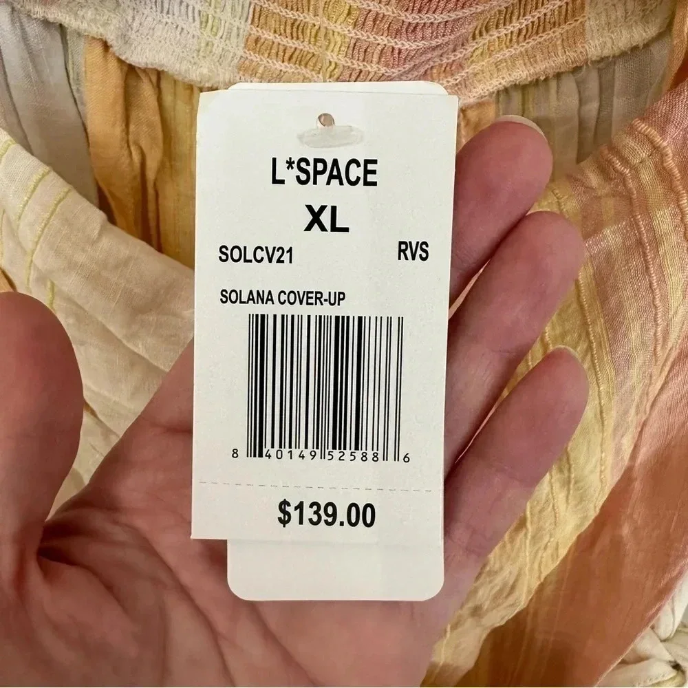L Space Solana Cover-Up Women's Halter Wrap Dress Cream, Yellow, Pink Sz XL NWT